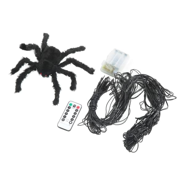 LED Spider Web Lights Great Decoration Waterproof Remote Control Design Halloween Decorations Lights with Black Spider Warm White