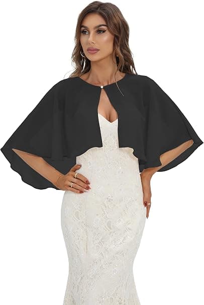 Keivvsh Capelets til kvinder Chiffon Cape Sjaler og Wraps til aftenkjole Bryllup Capes Cover Up