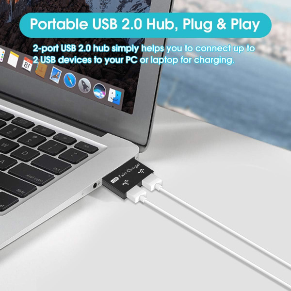 USB 2.0 2port, bärbar USBhubb med 2 portar, hane till dubbel USBhonaadapter fö