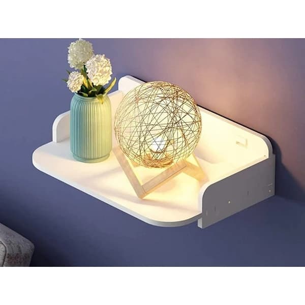 Wall-mounted projector shelf with cable hole, matte white storage shelf for living room 24 x 19 cm