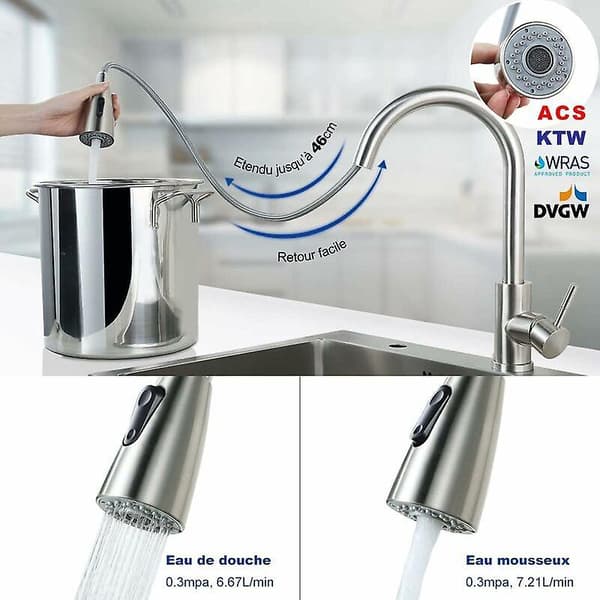 Stainless Steel Pull-Out Kitchen Faucet with 360-Degree Rotation