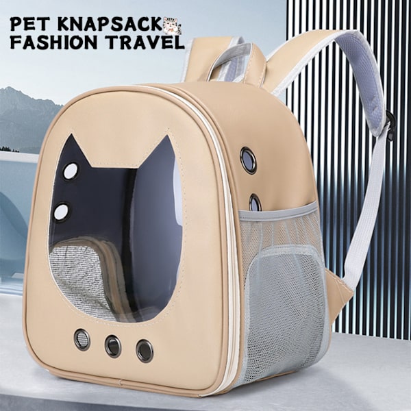Cat Backpack Carrier with Adjustable Strap Portable Breathable Pet Backpack Beige Beige