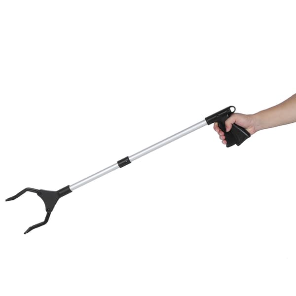 Multifunctional Foldable Long Trash Clip Grabber Tool Sanitation Cleaning Supplies Black Handle Silver Tube