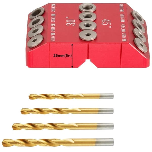 Hole Guide Jig Angle Drill 30/45/90° for Angled and Straight, Offset Screw Drilling Template - Cable Body, 4 Drills