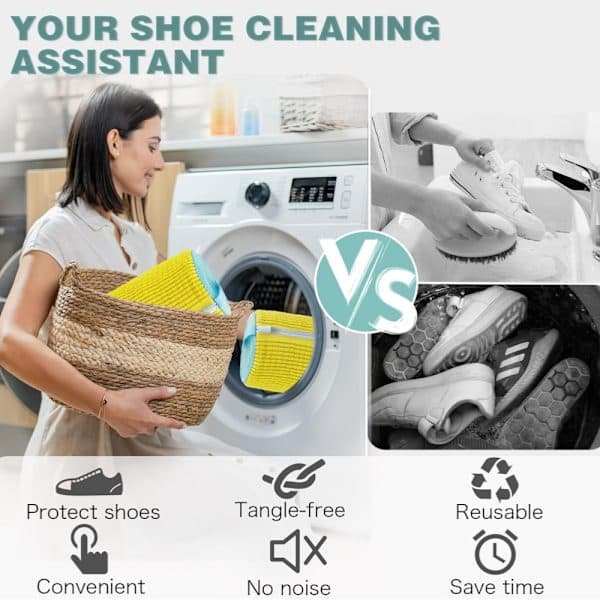 2-pack Shoe Laundry Bag for Washing Machine and Dryer, Reusable Sneaker Cleaning Bag with Microfiber Lining, White White White