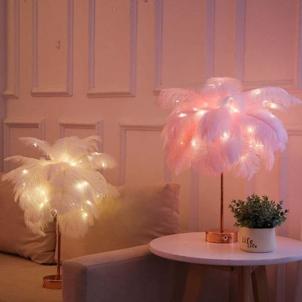 Decorative LED Lamp with Remote Control, Feather Table Lamp, Modern Bedside Lamp