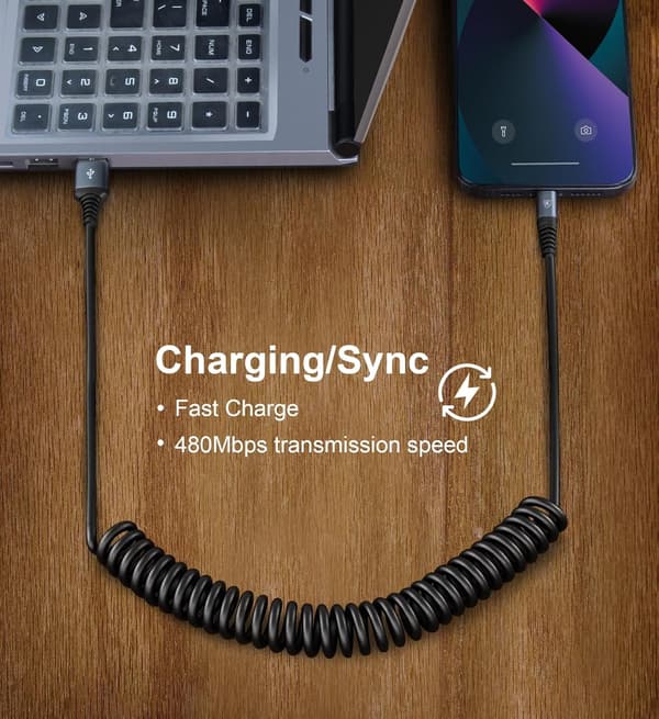 2025 Senaste Modell Spiralkabel Lightning, iPhone Laddningskabel 0,9m för Bil, 2-pack [Apple MFi-Certifierad] 0,9m Lightning Sladd Kompatibel