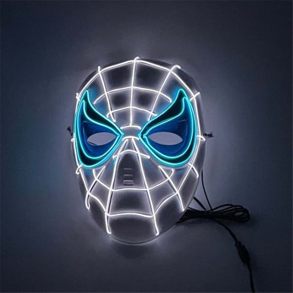 Lysende Spider-Man Maske Halloween Maske Maskerade Cosplay Rekvisit Hvid