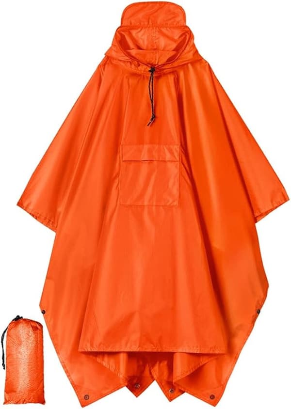 Regnrock - Poncho - lättvikt - med huva - för vandring, camping, utomhus - orange