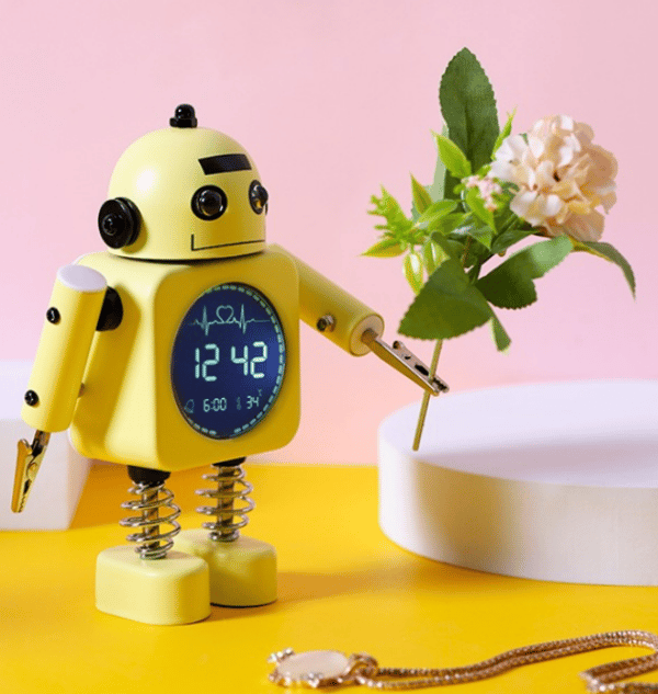 Robot Lysende Vekkerklokke Metall Digital Skjerm Stille Smart Stu