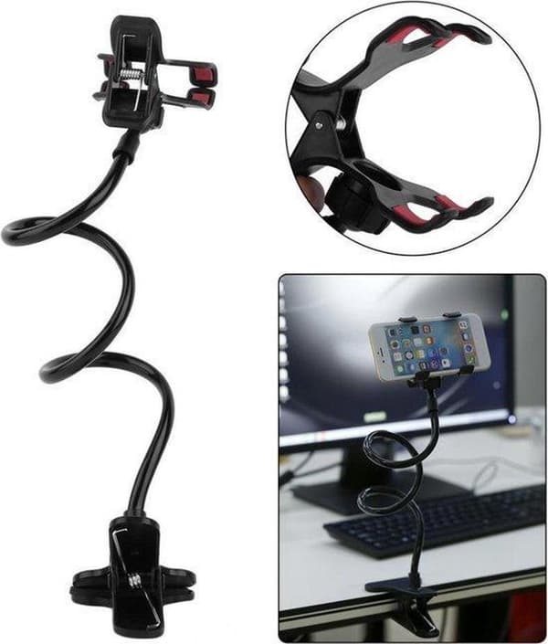 Black Universal Flexible Phone Holder with Clamp - Lazy Arm, Flexible Smartphone Holder