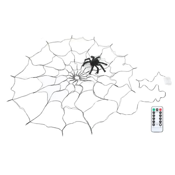 LED Spider Web Lights Great Decoration Waterproof Remote Control Design Halloween Decorations Lights with Black Spider Warm White