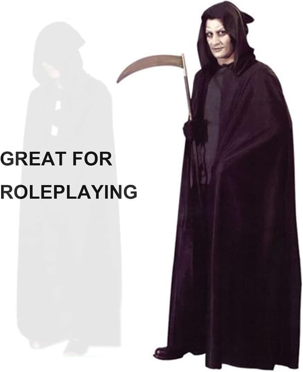 Sort hættekappe til Grim Reaper til Halloween Cosplay & udklædningsfester-FA-