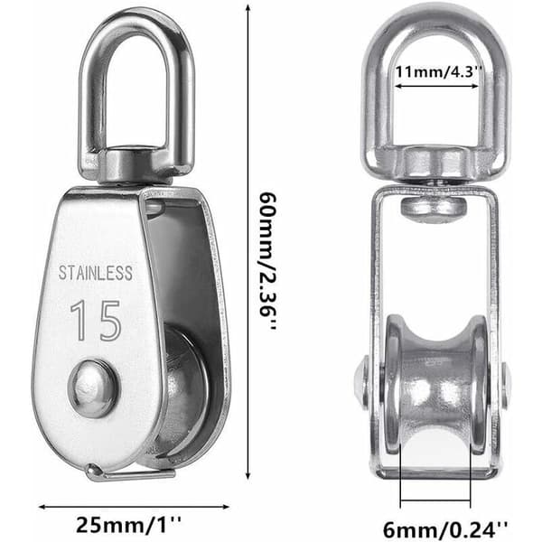 Single Pulley for Cable 15MM Stainless Steel, Climbing Pulley Load Roller, Lifting Pulley Capacity 35kg - 4pcs Silver