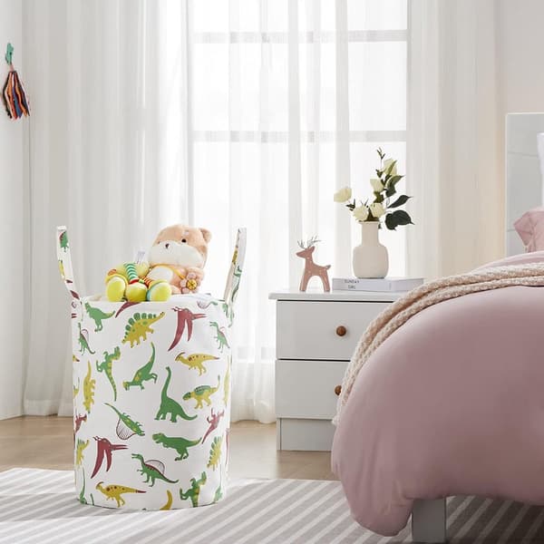 Storage basket - foldable design - laundry basket with long handle - suitable for clothes, toys etc. - green dinosaur - 40*50CM