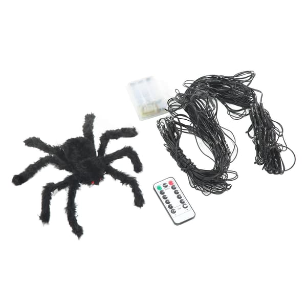 LED Spider Web Lights Great Decoration Waterproof Remote Control Design Halloween Decorations Lights with Black Spider Warm White