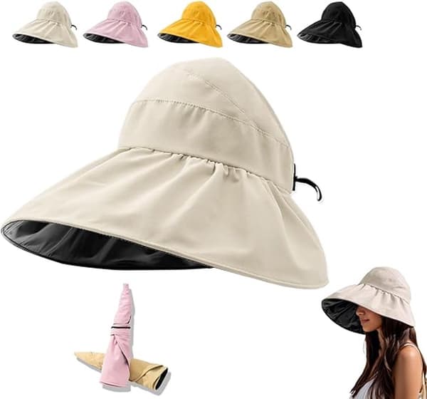 Solbeskyttelse - Dame Solhatt, Strandhatt med UV-beskyttelse - Hul Topp, Bred Brems, Justerbar - Hvit - 56-63 cm Hodeomkrets