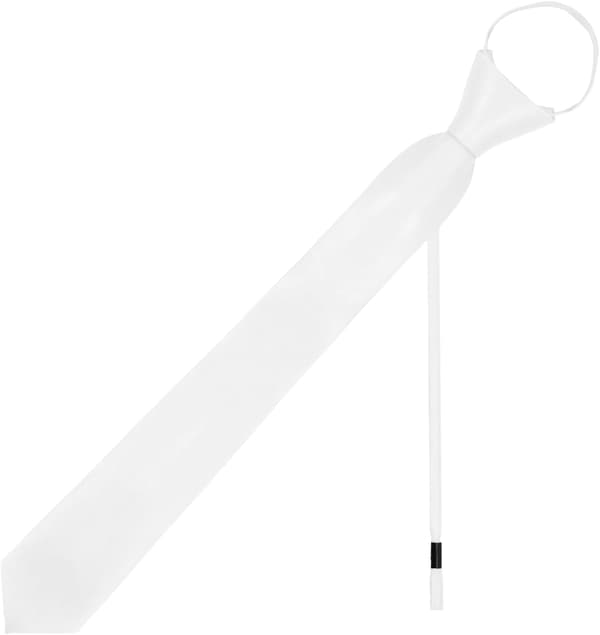 Svarte slips for gutter, ferdigknyttet klipsslips, justerbart glidelåsslips for barn, formell konfirmasjon, bryllup, hvit - White