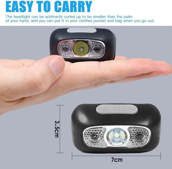 Supersterk LED-hodelykt med sensor, lett vanntett hodelykt, USB-lading, for løping, sykling, fiske, camping, fotturer og barn
