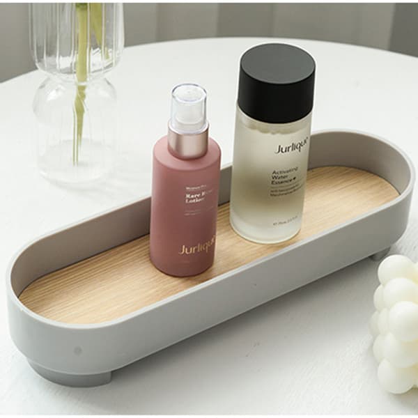 Smal buet bakke Enkel, moderne, alsidig, dekorativ oval serveringsbakke til makeup, duft, grå