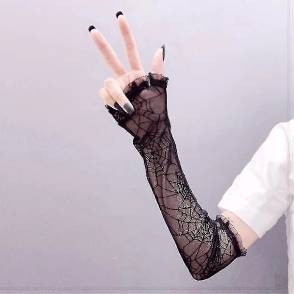 Elbow-length Mesh Lace Long Gloves Transparent Cobweb Gloves Halloween Gloves