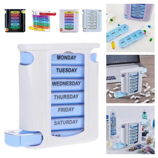 7-Day Stackable Pill Box with 4 Compartments Daily Organizer - Weekly Medicine Case with Reminder for Elderly Children