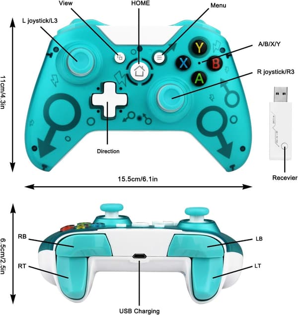 Trådløs controller til Xbox One, uden headset-stik, 2,4 GHz spilcontroller Gamepad kompatibel med Xbox One S/X PC (grøn)