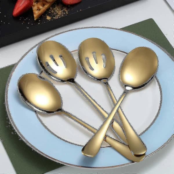 Guld Serveringsskedar 4 st, Inkluderar 2 Serveringsskedar och 2 Hålslevar