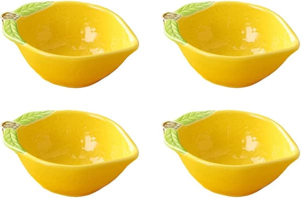 4 stk keramiske forrettstallerkener sitronformede sideretter krydder - Lemon