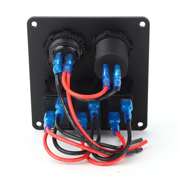 Multifunctional 3-Way Rocker Switch Panel with Voltmeter Display 4.8A Charger for RV Boat Red Light