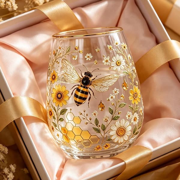 Kaffekopp i glas, tekopp, 414 ml, tryck: bin fågel, präglat bi. - Biene.