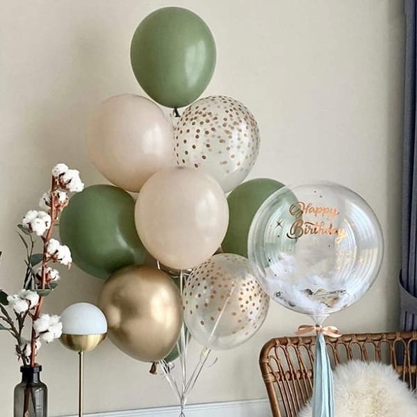 Olivengrøn ballonbue kit platinkonfettiballoner N