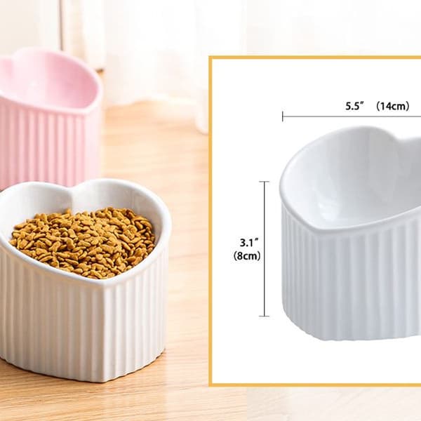White Ceramic Raised Cat Food Bowl, Tilted Elevated Food or Water Bowl, KLB