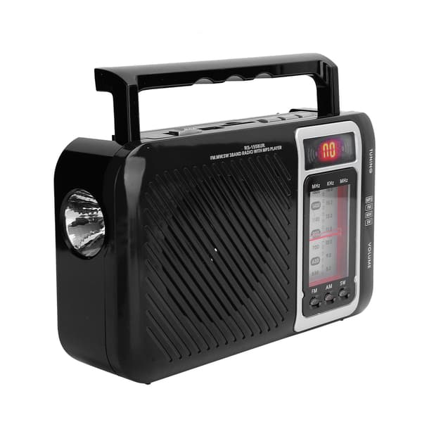 Multifunction Radio with LED Light Speaker Support Memory Card MMC USB FM AM SW 110-240V US Plug Black