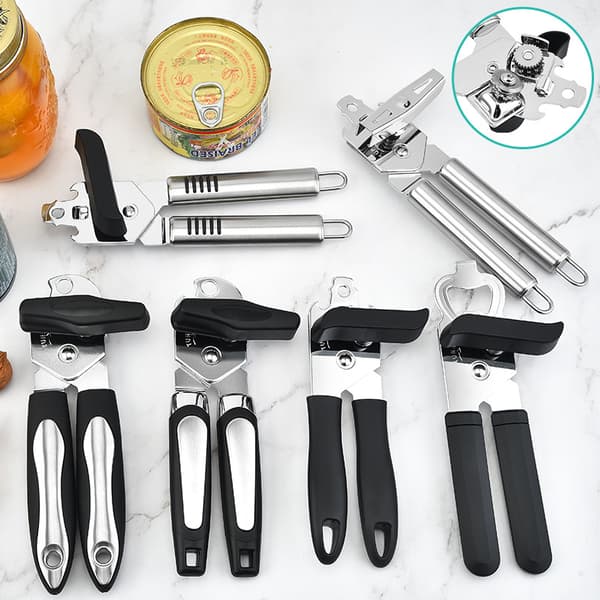 En sølvfarget boksåpner for husholdningskjøkken, 19,5 × 8,2 cm rustfritt stål