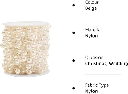 30M kunstig perlekæde, beige, perleblomstkæde til bryllupper, fester og smykkefremstilling