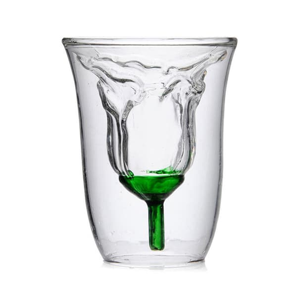 (120 ml) (White) 1 Pcs Creative Double Walled Rose Cup High Borosilicate Glass Shaped Cup