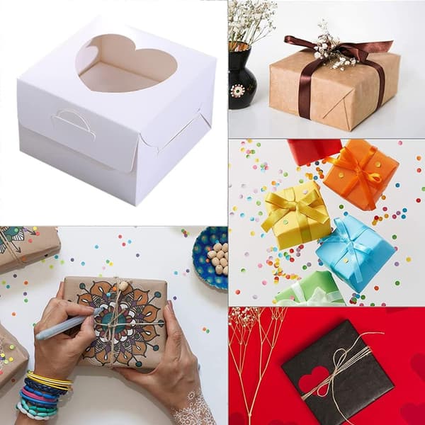 White 10 x 10 x 6.5 cm Kraft Paper Boxes with Clear Heart-shaped Windows