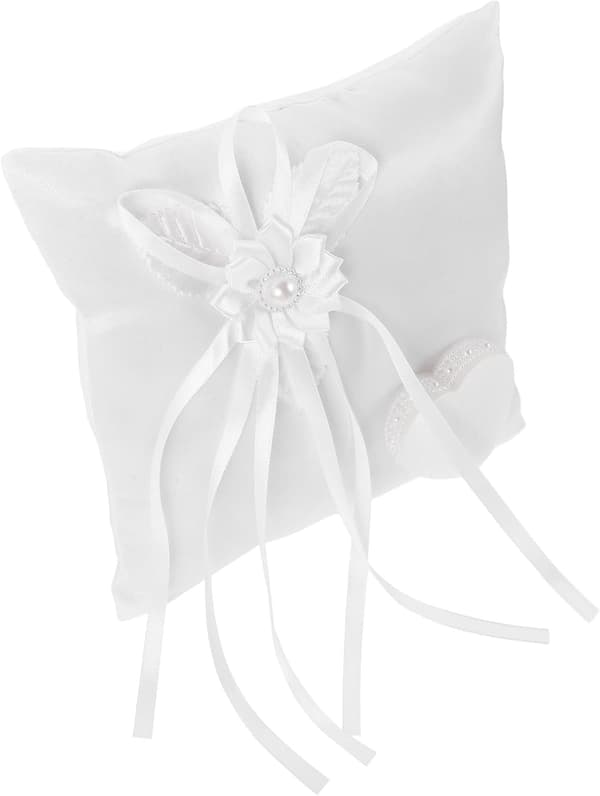 Ringpude og vævet hvid bryllupsfirkant med blomsterdesign genanvendelig letvægts til at bære til romantisk bryllupsfest -