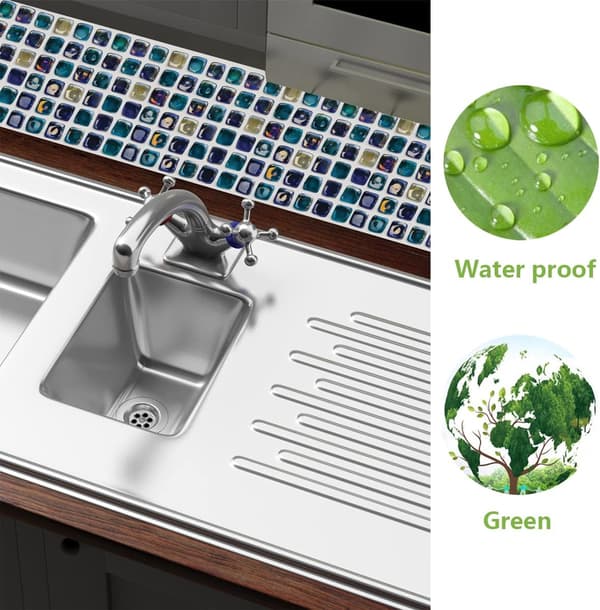 12 Pieces 20x20cm (Waterdrop Mosaic) Self-Adhesive Tile Stickers