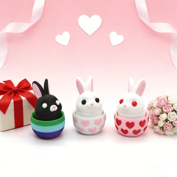 Easter Egg Trend Toy Figure, Stress Relief Button Keychain Accessory, Button Bunny - White Egg with Black Eyes