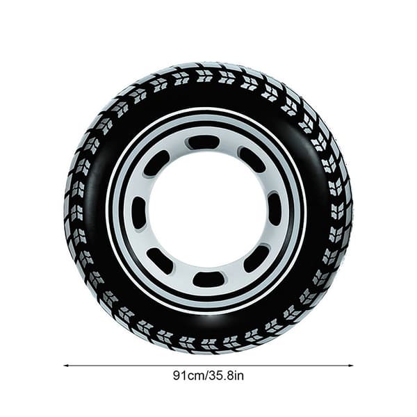 Inflatable Giant Tire Swim Ring Sidewall Radial Pattern Inflatable Swim Circle for Ages 9 and Up
