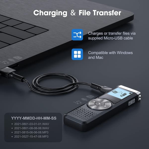 16 GB digital diktafon, stemmeoptager, genopladelig lydoptager, bærbar optager, digital optager, lydoptager til konference/møde