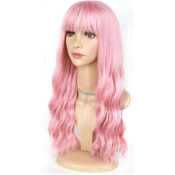 Pink Wig With Bangs Long Wavy Wig With Air Bangs Silky Full Heat Resistant Wig Hair Replacement Natural Looking Wig