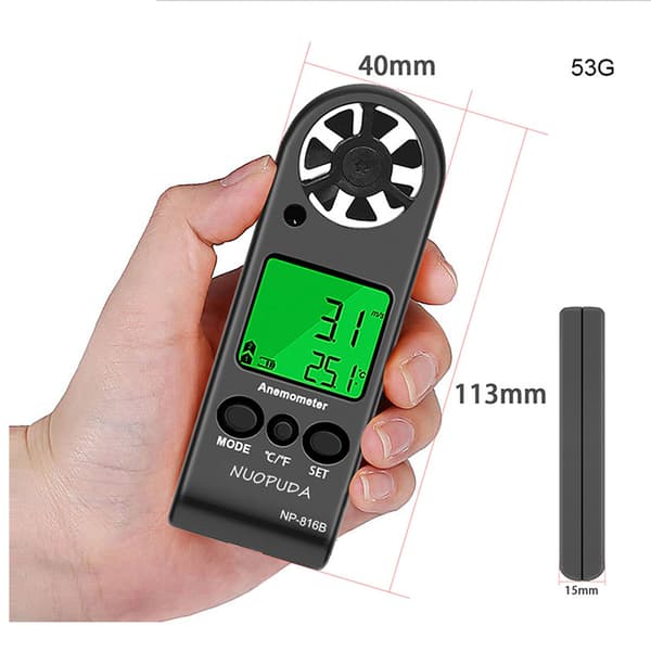 Håndholdt digitalt anemometer for måling av vindhastighet, temperatur