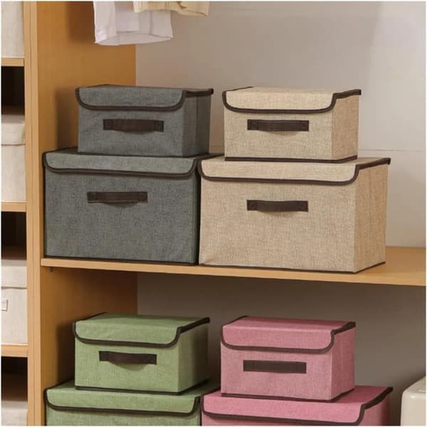 Cotton Foldable Storage Box with Lid - Home Organizer - for Pants and Clothes
