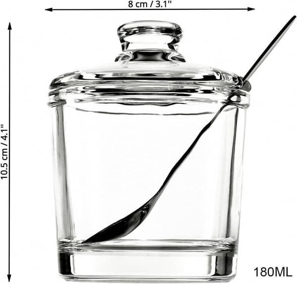 Classic Clear Glass Sugar Bowl with Lid, Serving Spoon, Salt Shaker, Pepper Storage Jar, Spice Jar, Container, Sugar Box, Spice ...