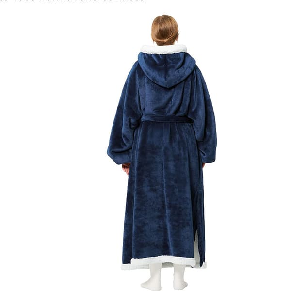 Blødt og varmt fleecetæppe til kvinder, badekåbe til kvinder, pyjamas, loungewear, nattøj 150 cm (marineblå)