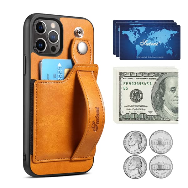 Kompatibelt iPhone 14 Pro Max Cover, PU Læder Pung Etui (Khaki)