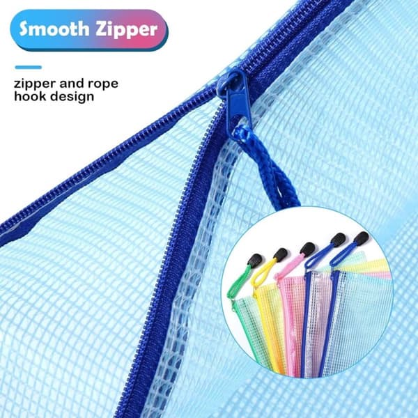 Mesh Zipper Document Pouches A4 A5 A6 - 15 Pieces PVC Storage Bags for Office Supplies Compatible with Documents